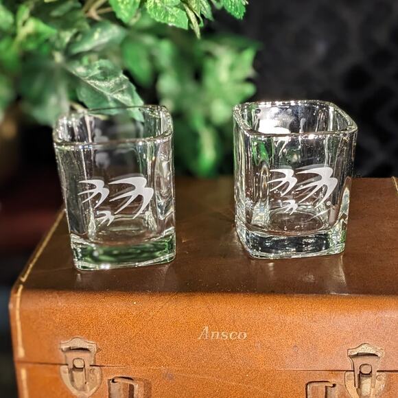 Vintage Ozark Airlines Etched Logo Square Lowball Rocks Glasses Pair First Class - Picture 1 of 10
